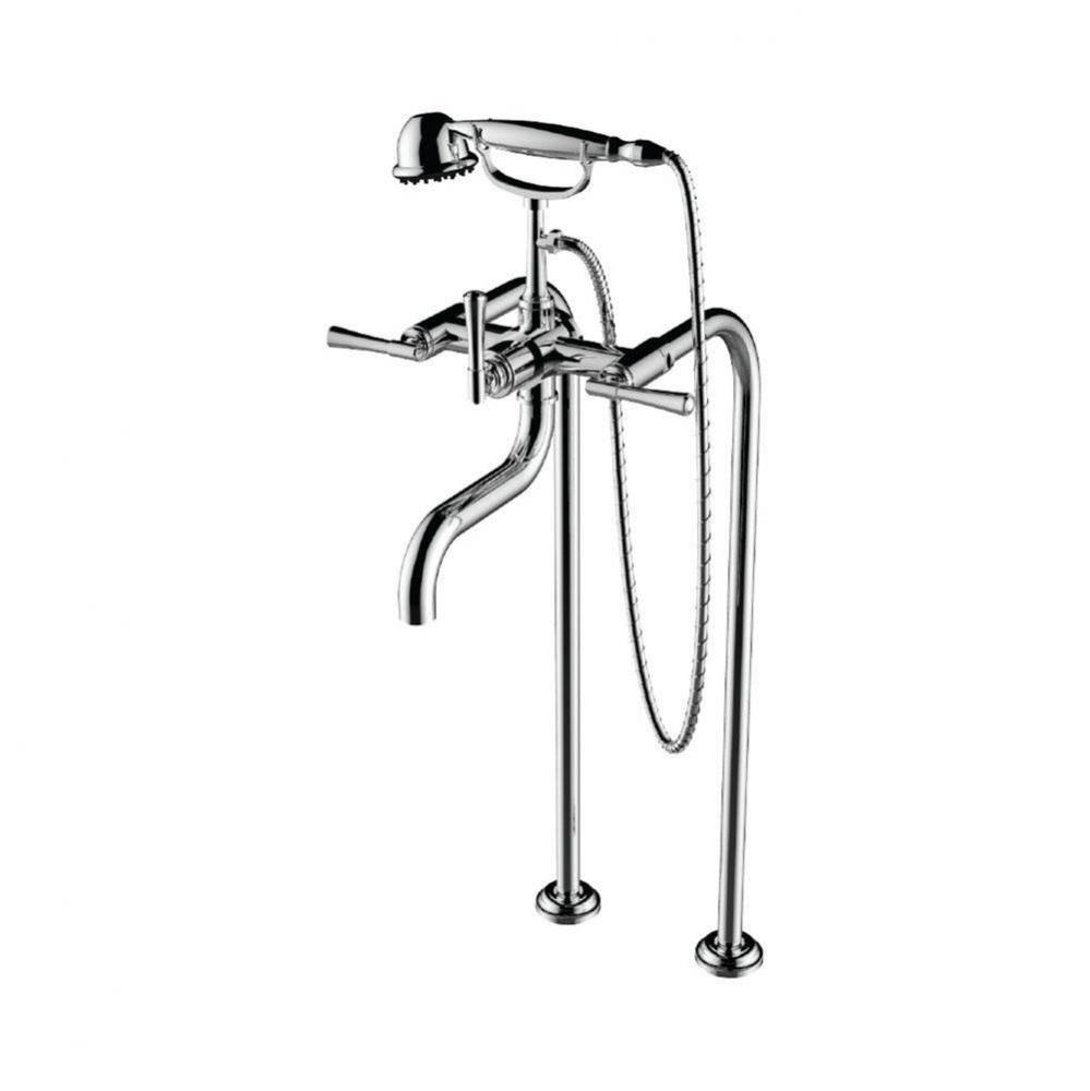 Floor Mount Tub Filler W/ Ha Handles And Multifunction Handheld Shower