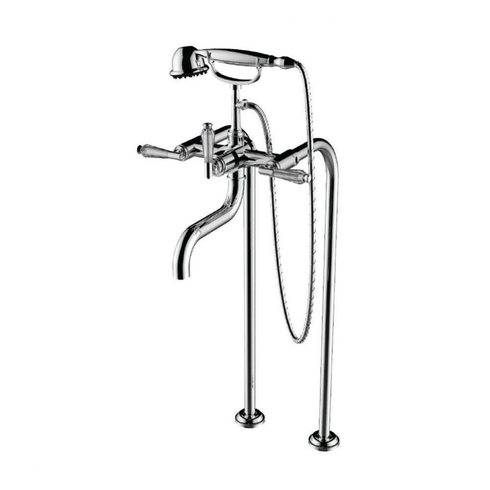Floor Mount Tub Filler W/ Hc Handles And Multifunction Handheld Shower