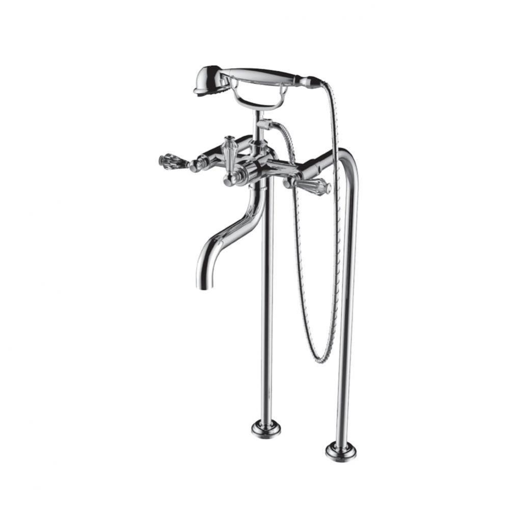 Floor Mount Tub Filler W/ Rc Handles And Multifunction Handheld Shower