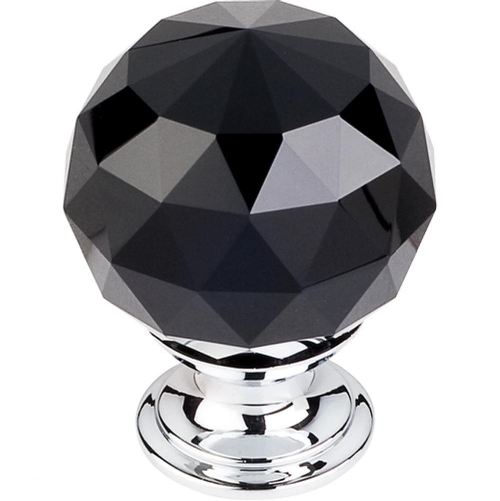 Black Crystal Knob 1 3/8 Inch Polished Chrome Base