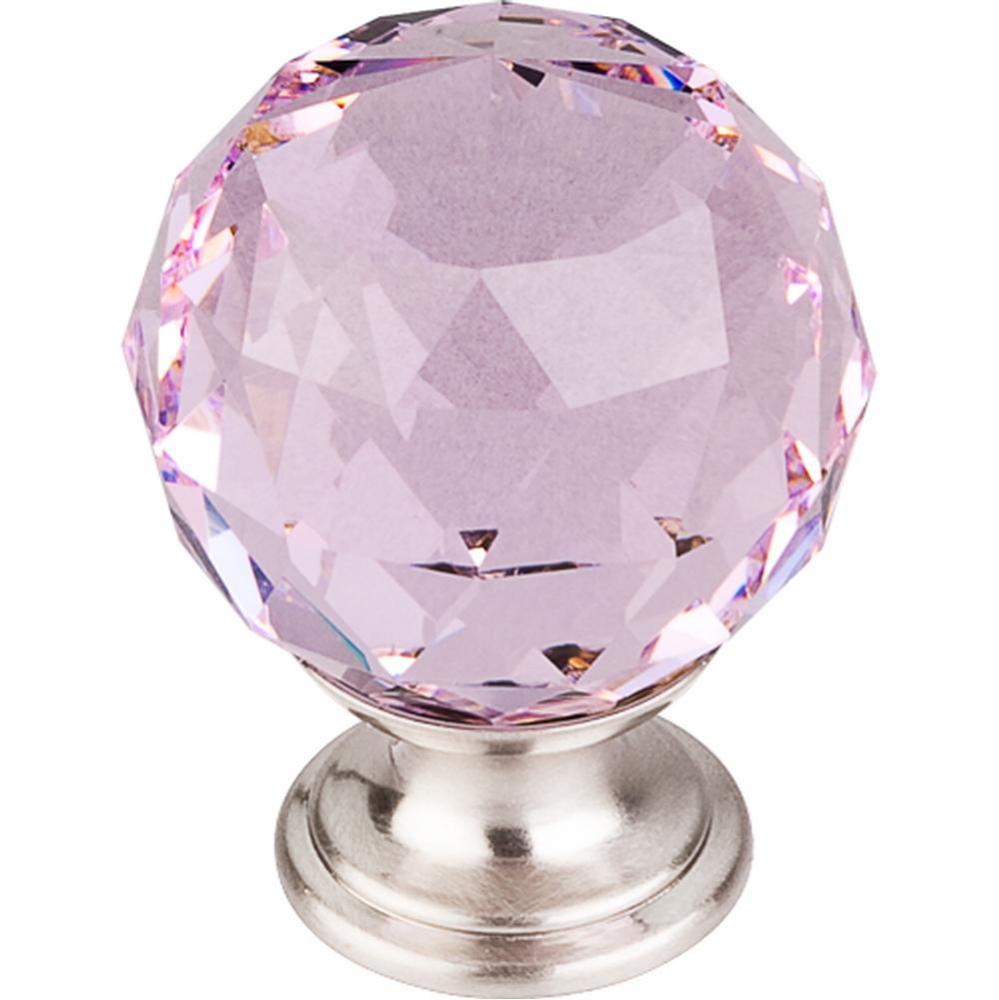 Pink Crystal Knob 1 3/8 Inch Brushed Satin Nickel Base