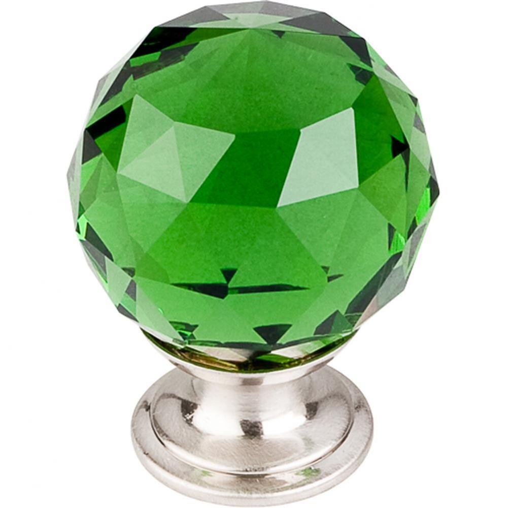 Green Crystal Knob 1 3/8 Inch Brushed Satin Nickel Base