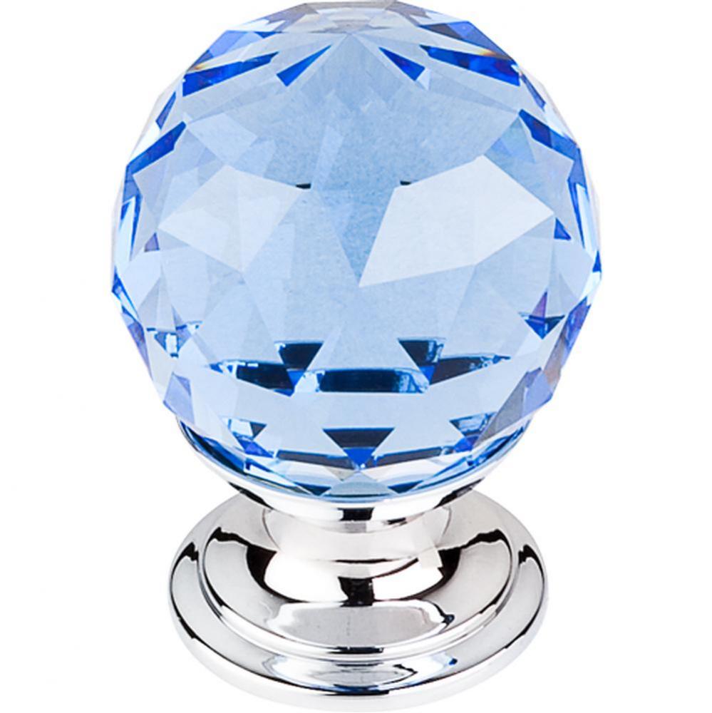 Blue Crystal Knob 1 1/8 Inch Polished Chrome Base