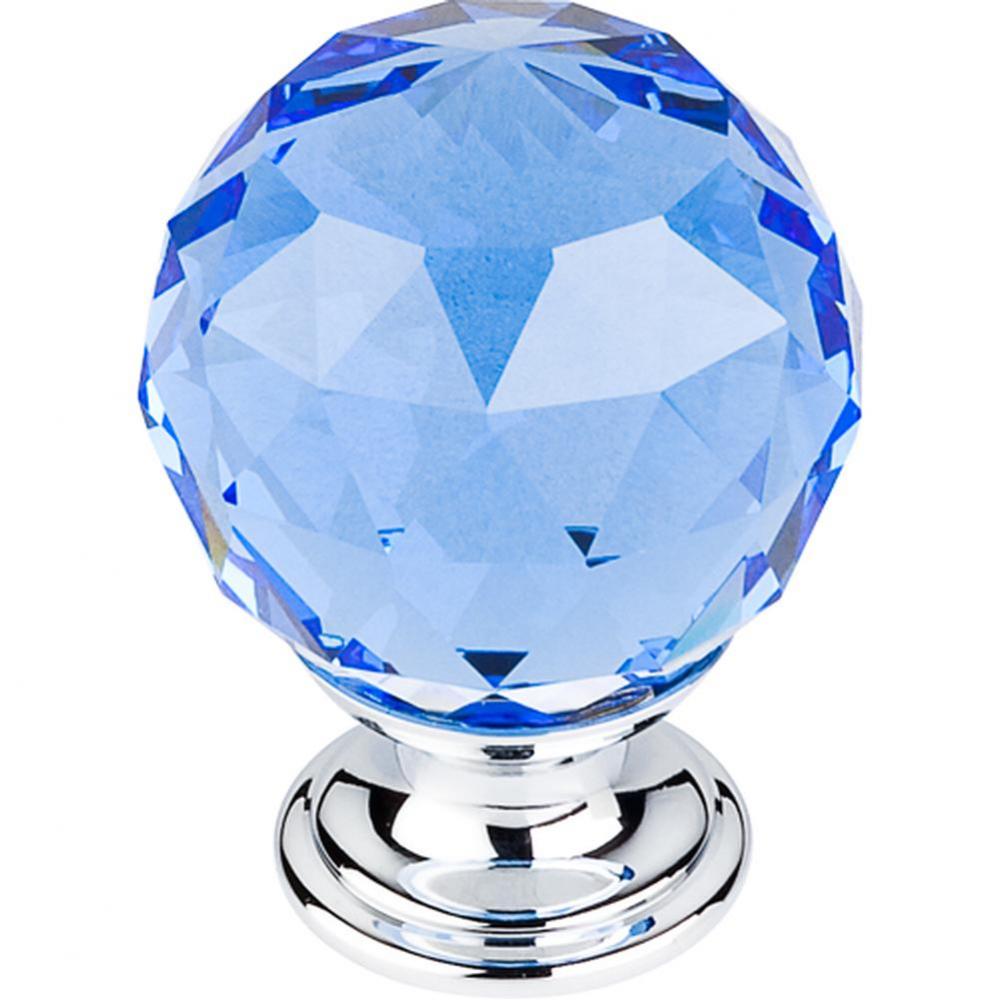 Blue Crystal Knob 1 3/8 Inch Polished Chrome Base