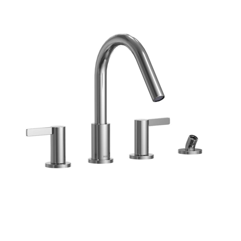 GF Two Lever Handle Deck-Mount Roman Tub Filler Trim with Handshower, Polished Chrome