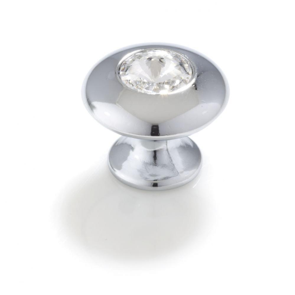 Round Crystal, Bright Chrome, Knob, 25mm Overall