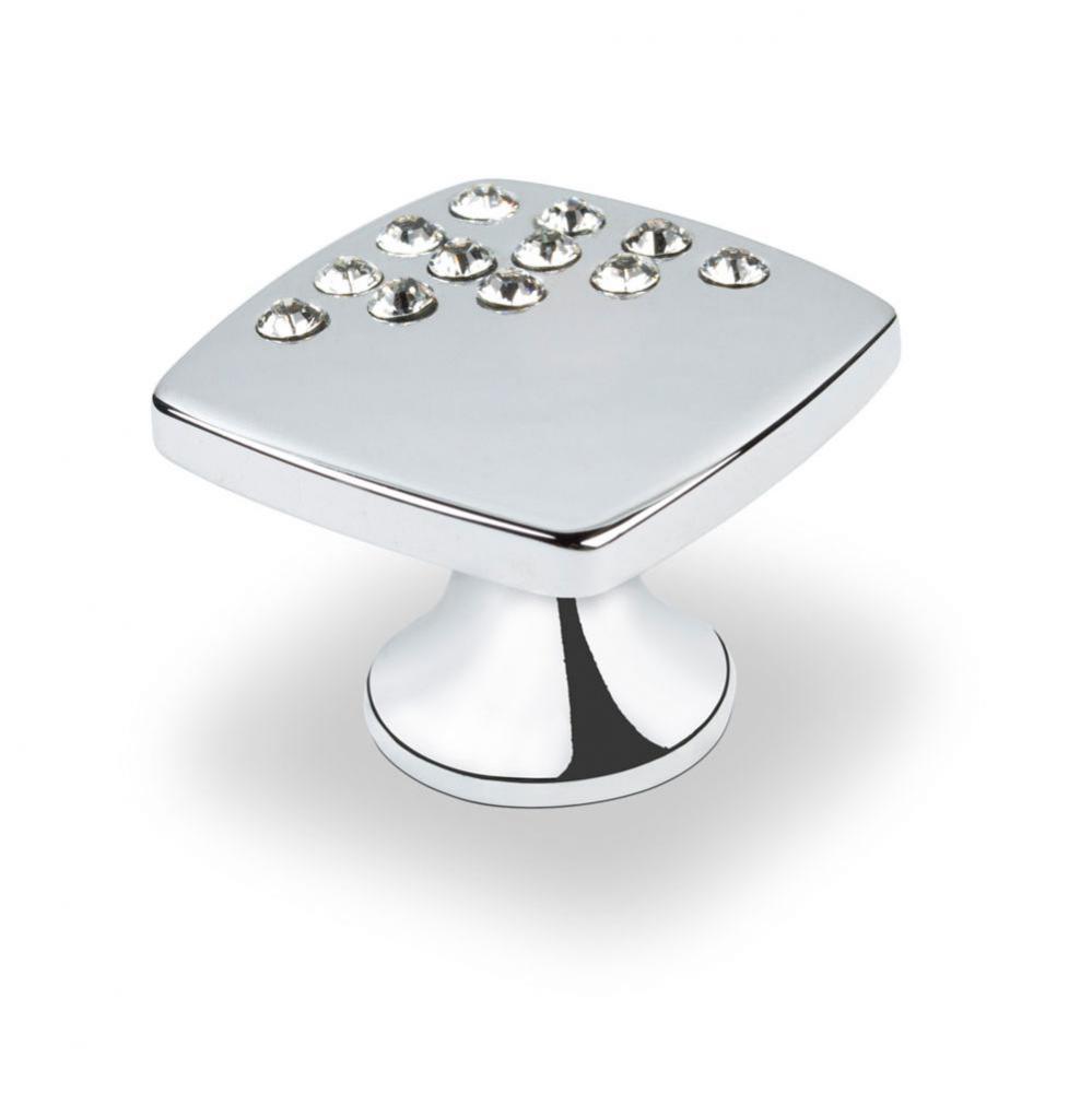 Small Sqaure Knob With Corner Crystals, Bright Chrome