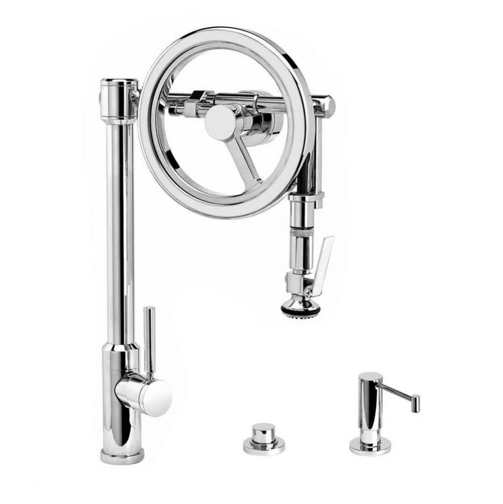 Waterstone Endeavor Wheel Pulldown Faucet - Lever Sprayer - 3pc. Suite