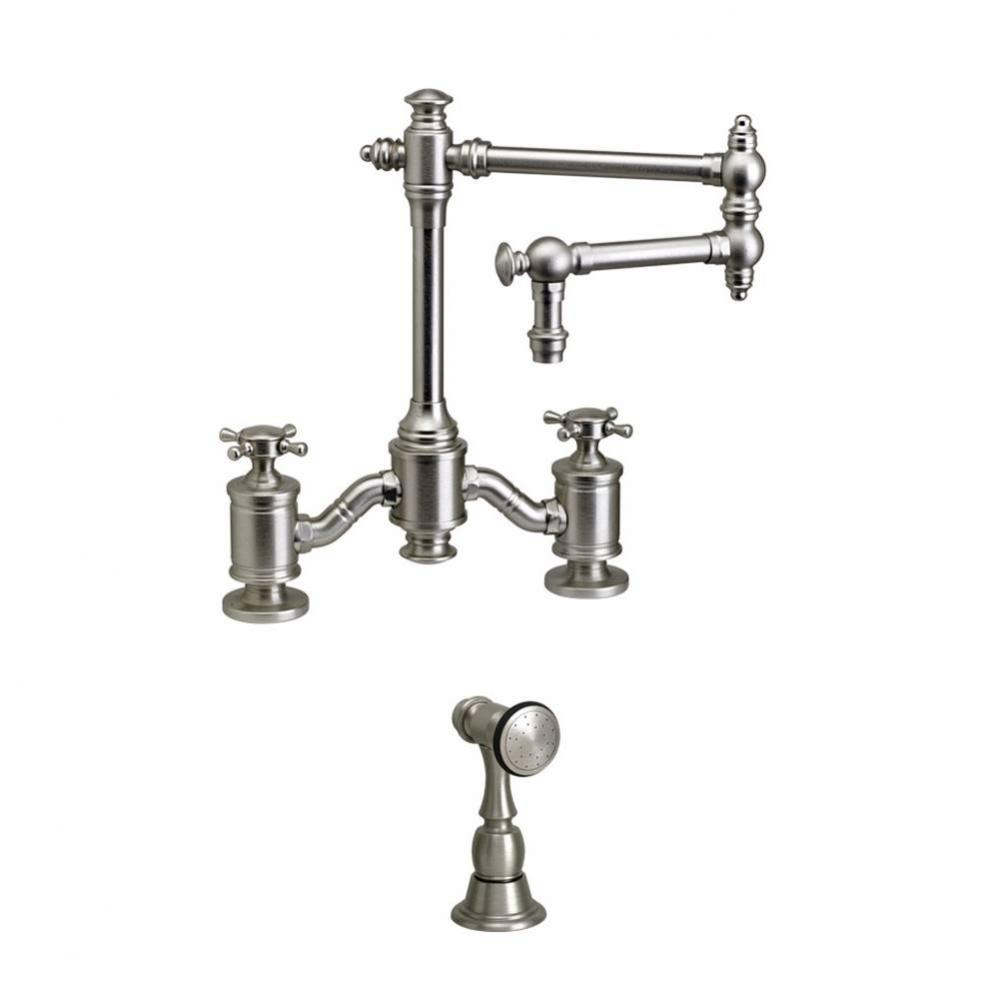 Waterstone Towson Bridge Faucet - 12'' Articulated Spout - Cross Handles w/ Side Spray
