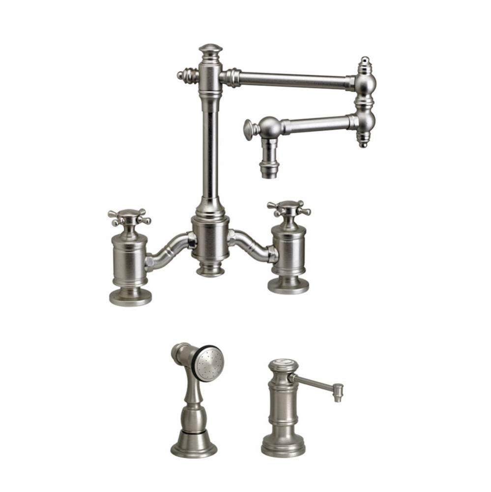 Waterstone Towson Bridge Faucet - 12'' Articulated Spout - Cross Handles - 2pc. Suite