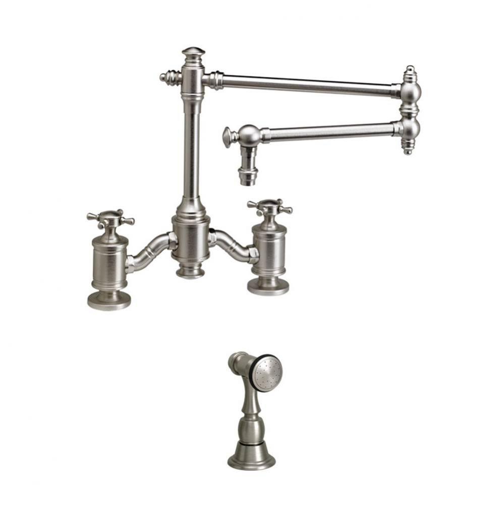 Waterstone Towson Bridge Faucet - 18'' Articulated Spout - Cross Handles w/ Side Spray