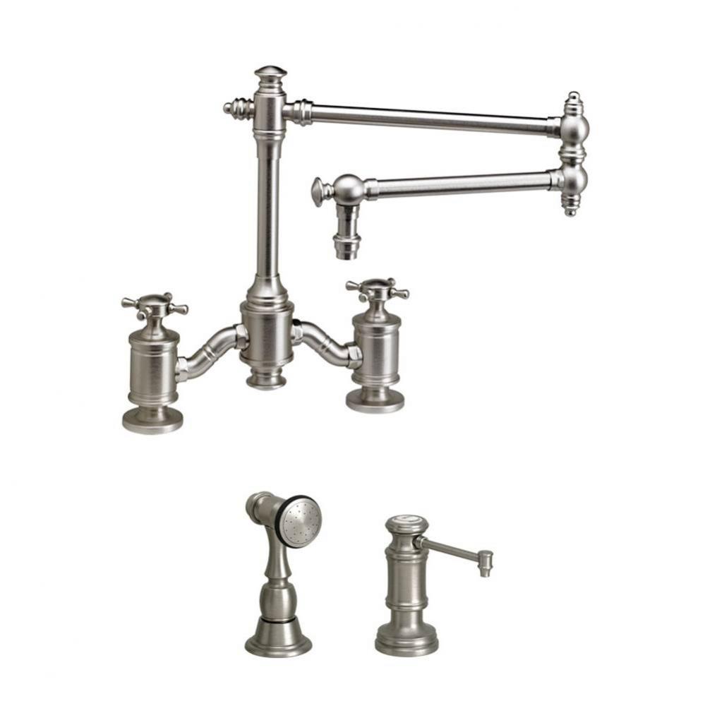 Waterstone Towson Bridge Faucet - 18'' Articulated Spout - Cross Handles - 2pc. Suite