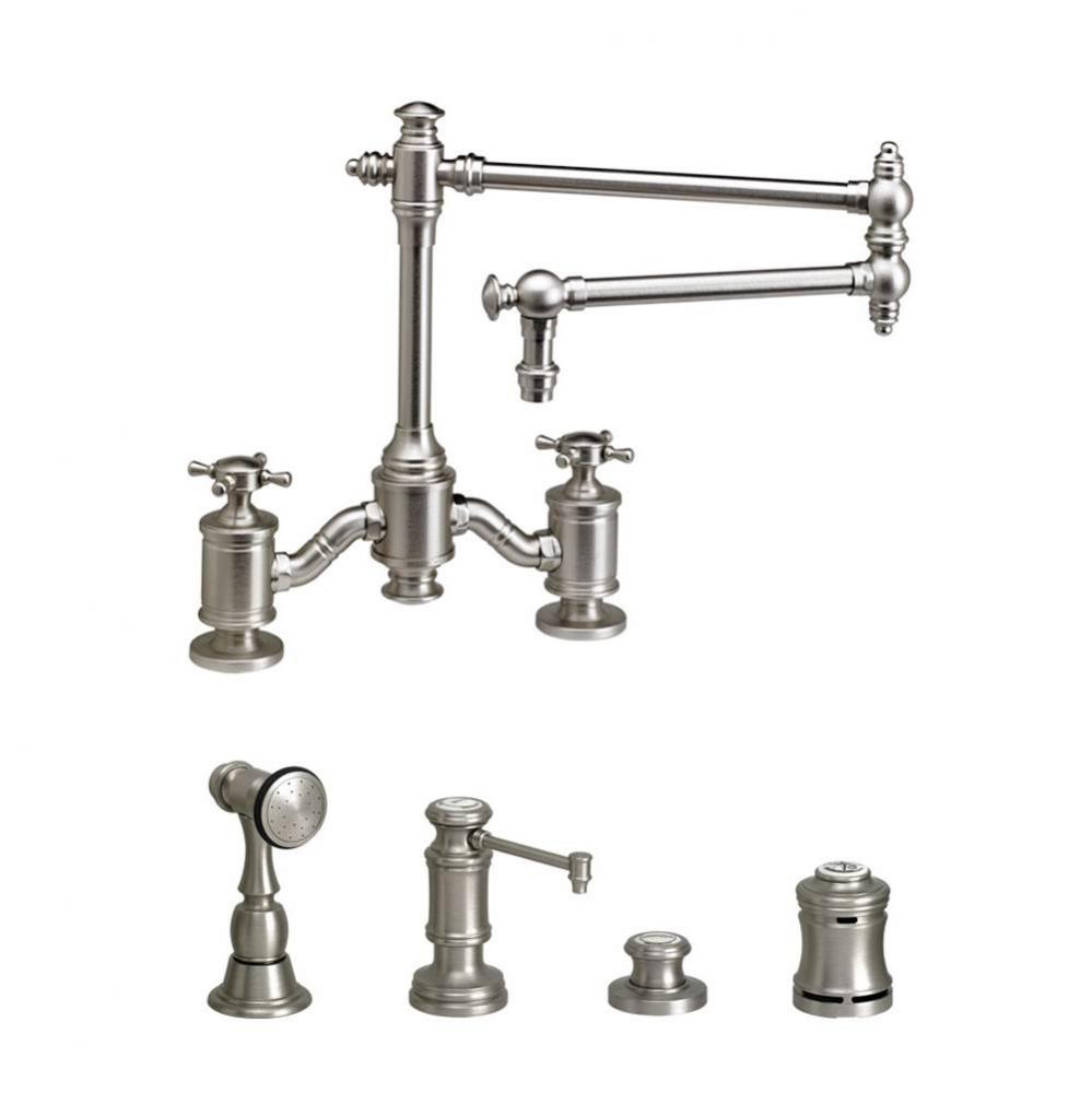 Waterstone Towson Bridge Faucet - 18'' Articulated Spout - Cross Handles - 4pc. Suite