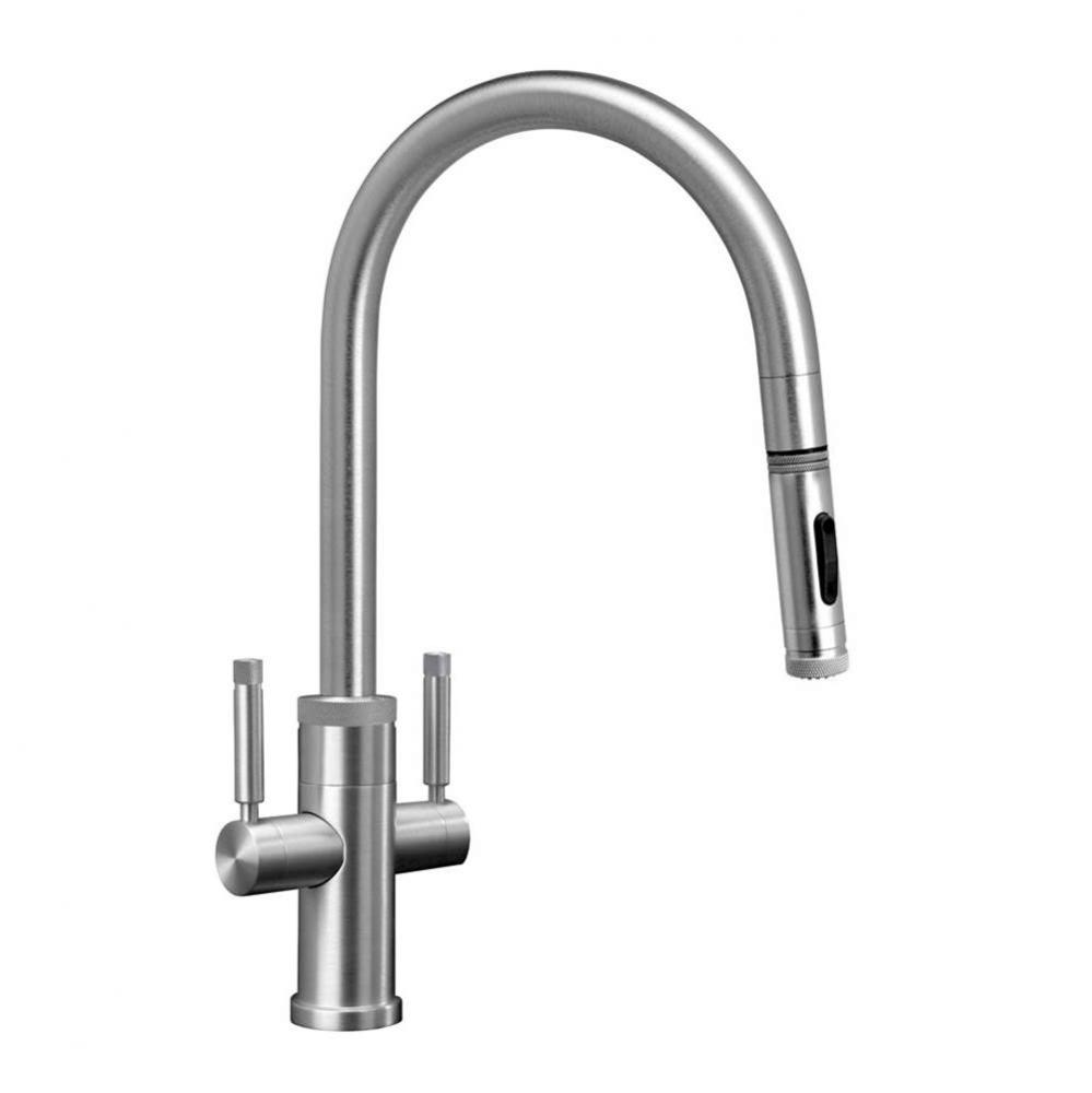 Industrial 2 Handle Pull-Down Kitchen Faucet, Angled Spout, Toggle Sprayer