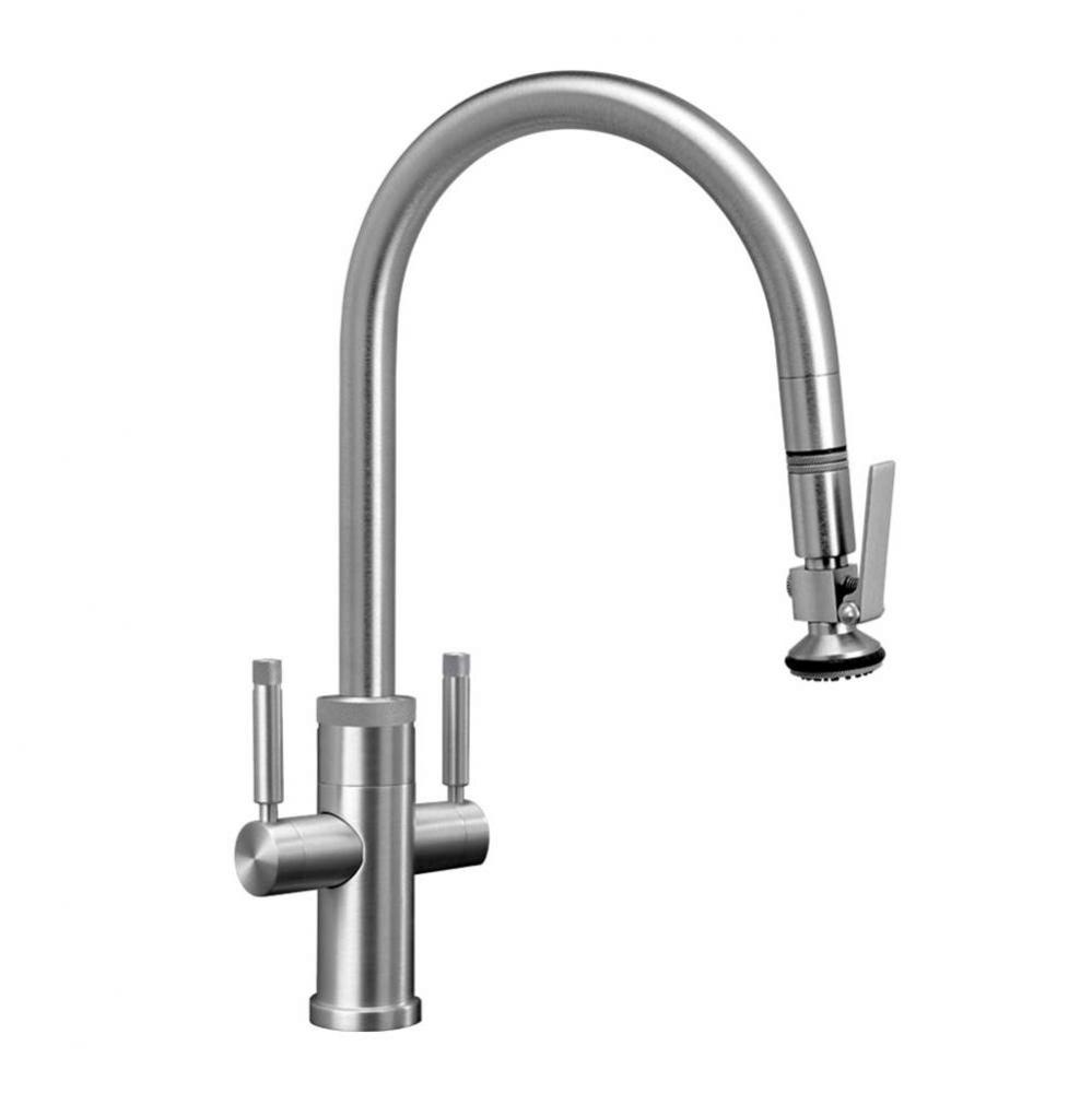 Industrial 2 Handle Pull-Down Kitchen Faucet, Lever Spray, Angled Spout, Lever Handle