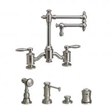 Waterstone 6100-12-4-PG - Waterstone Towson Bridge Faucet - 12'' Articulated Spout - Lever Handles - 4pc. Suite