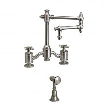 Waterstone 6150-12-1-PG - Waterstone Towson Bridge Faucet - 12'' Articulated Spout - Cross Handles w/ Side Spray