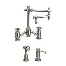 Waterstone 6150-12-2-SG - Waterstone Towson Bridge Faucet - 12'' Articulated Spout - Cross Handles - 2pc. Suite