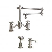 Waterstone 6150-18-2-SG - Waterstone Towson Bridge Faucet - 18'' Articulated Spout - Cross Handles - 2pc. Suite