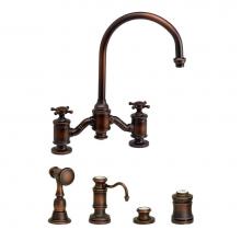 Waterstone 6350-4-SG - Waterstone Hampton Bridge Faucet - Cross Handles - 4pc. Suite