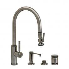 Waterstone 9810-4-SG - Waterstone Industrial PLP Pulldown Faucet - Lever Sprayer - Angled Spout - 4pc. Suite