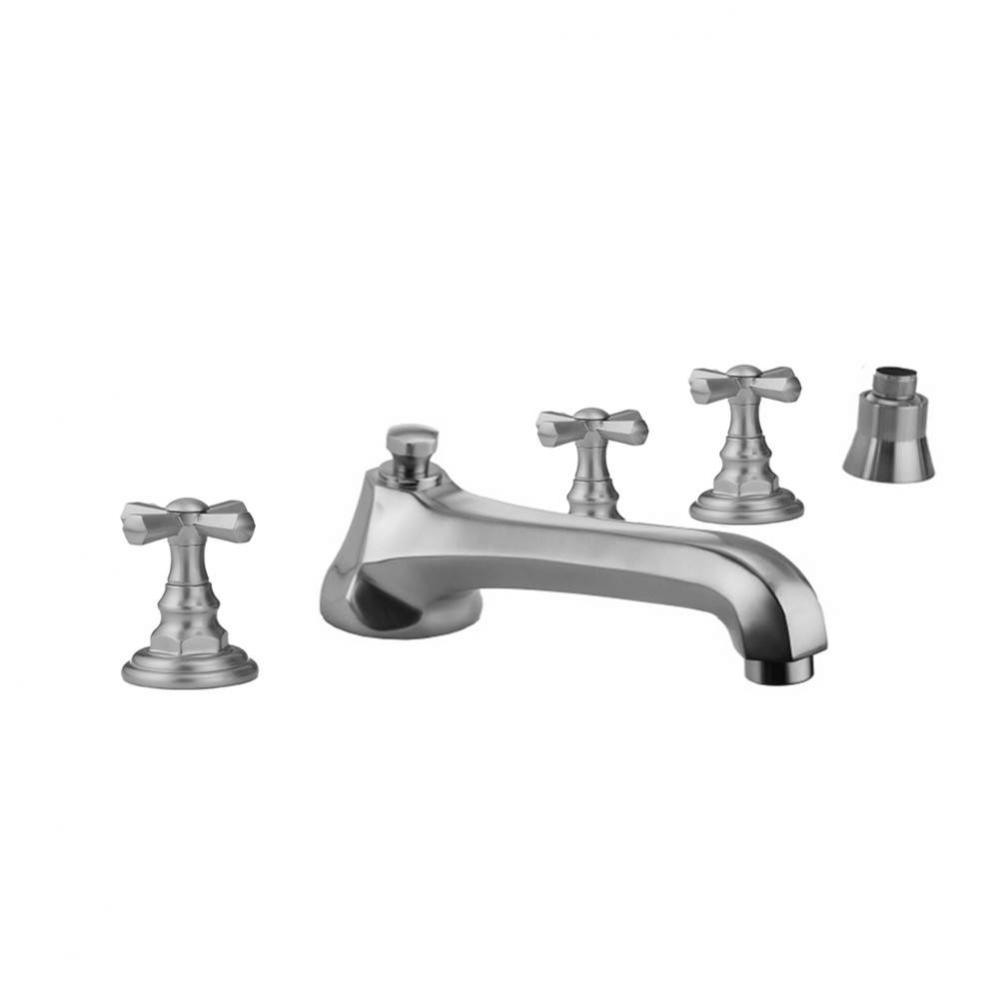 Westfield Roman Tub Set with Low Spout and Hex Cross Handles and Straight Handshower Mount