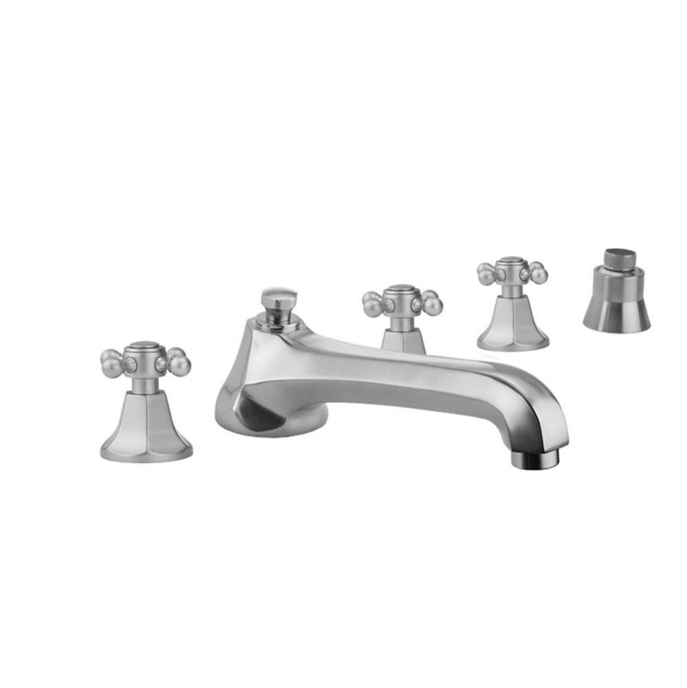 Astor Roman Tub Set with Low Spout and Ball Cross Handles and Straight Handshower Mount