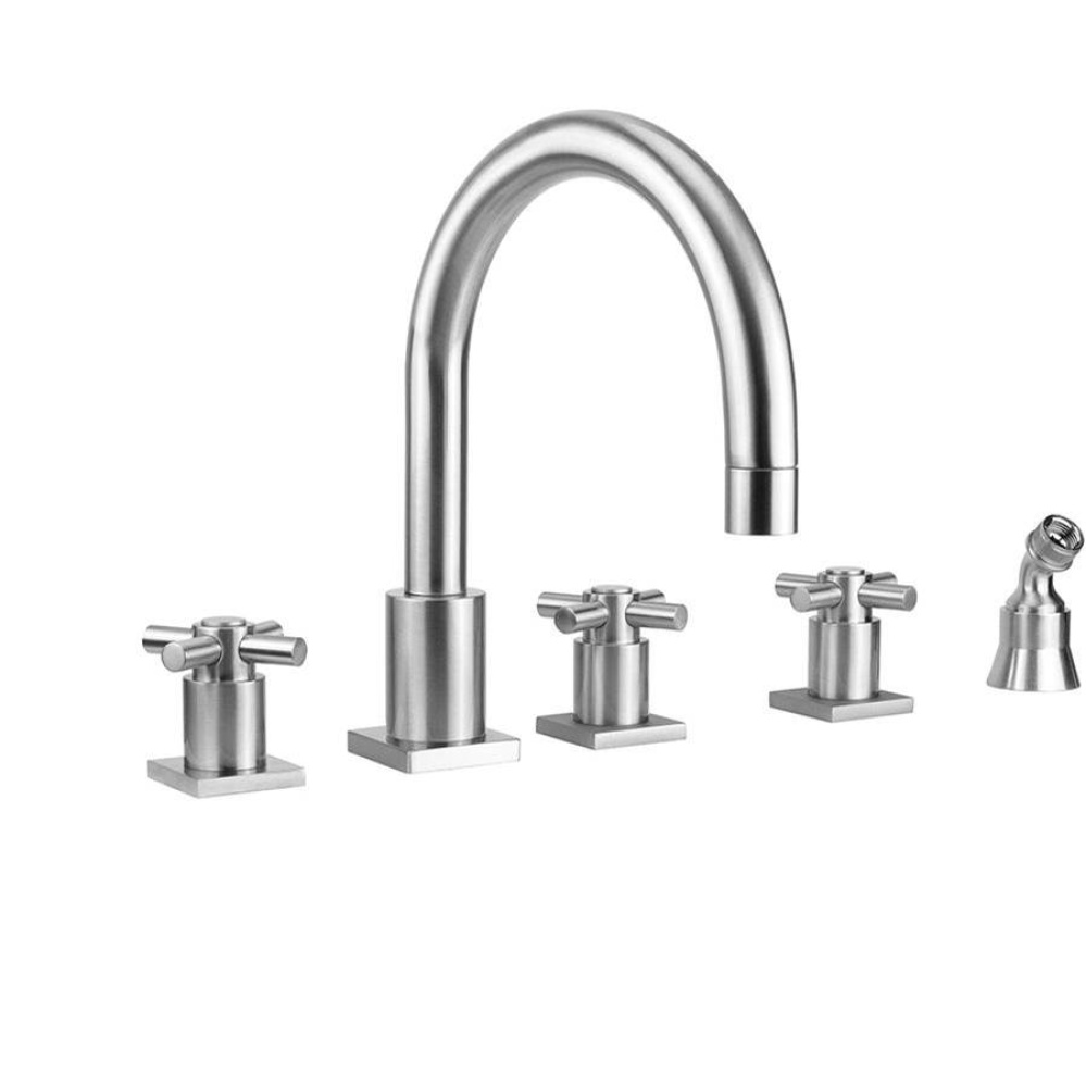 Contempo Uptown Roman Tub Set with Contempo Cross Handles - Square Escutcheons and Angled Handshow