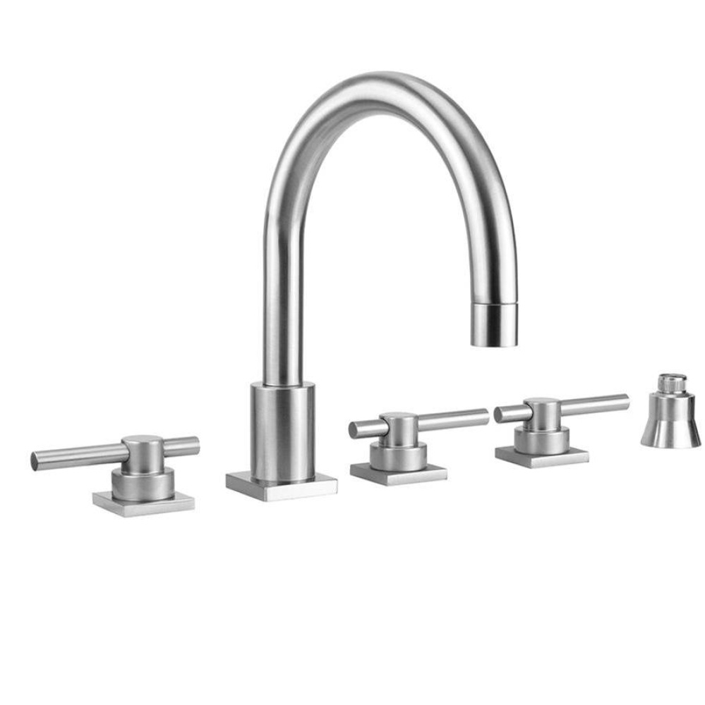 Contempo Uptown Roman Tub Set with Peg Lever Handles - Square Escutcheons and Straight Handshower
