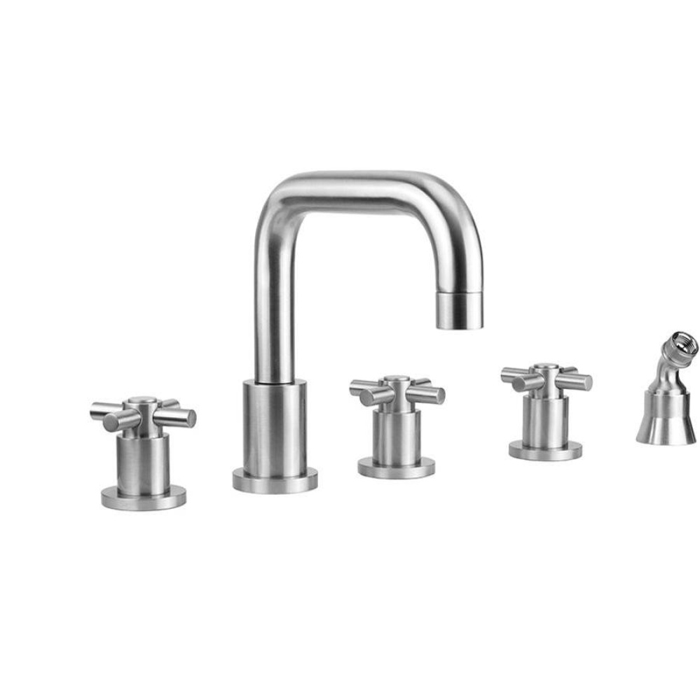 Contempo Downtown Roman Tub Set with Contempo HIgh Cross Handles and Angle Handshower Holder