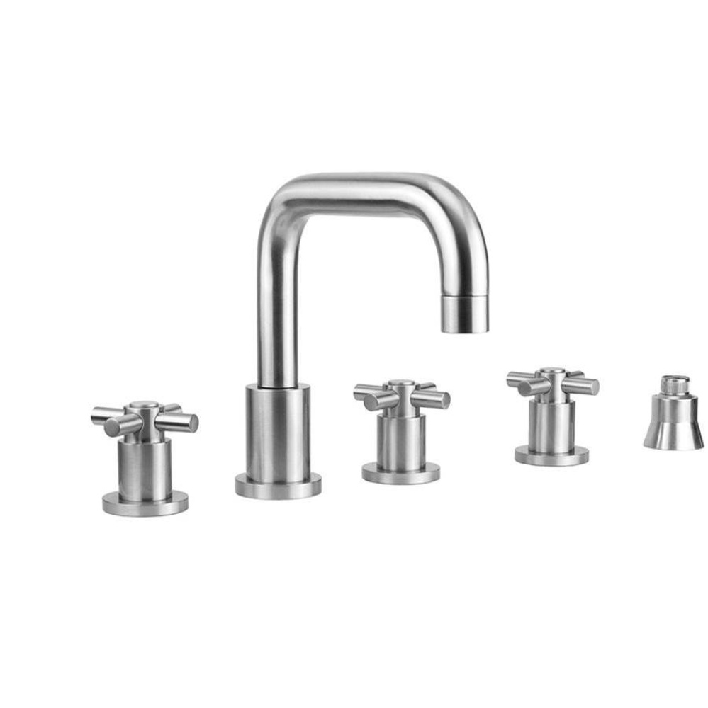 Contempo Downtown Roman Tub Set with Contempo HIgh Cross Handles and Straight Handshower Holder