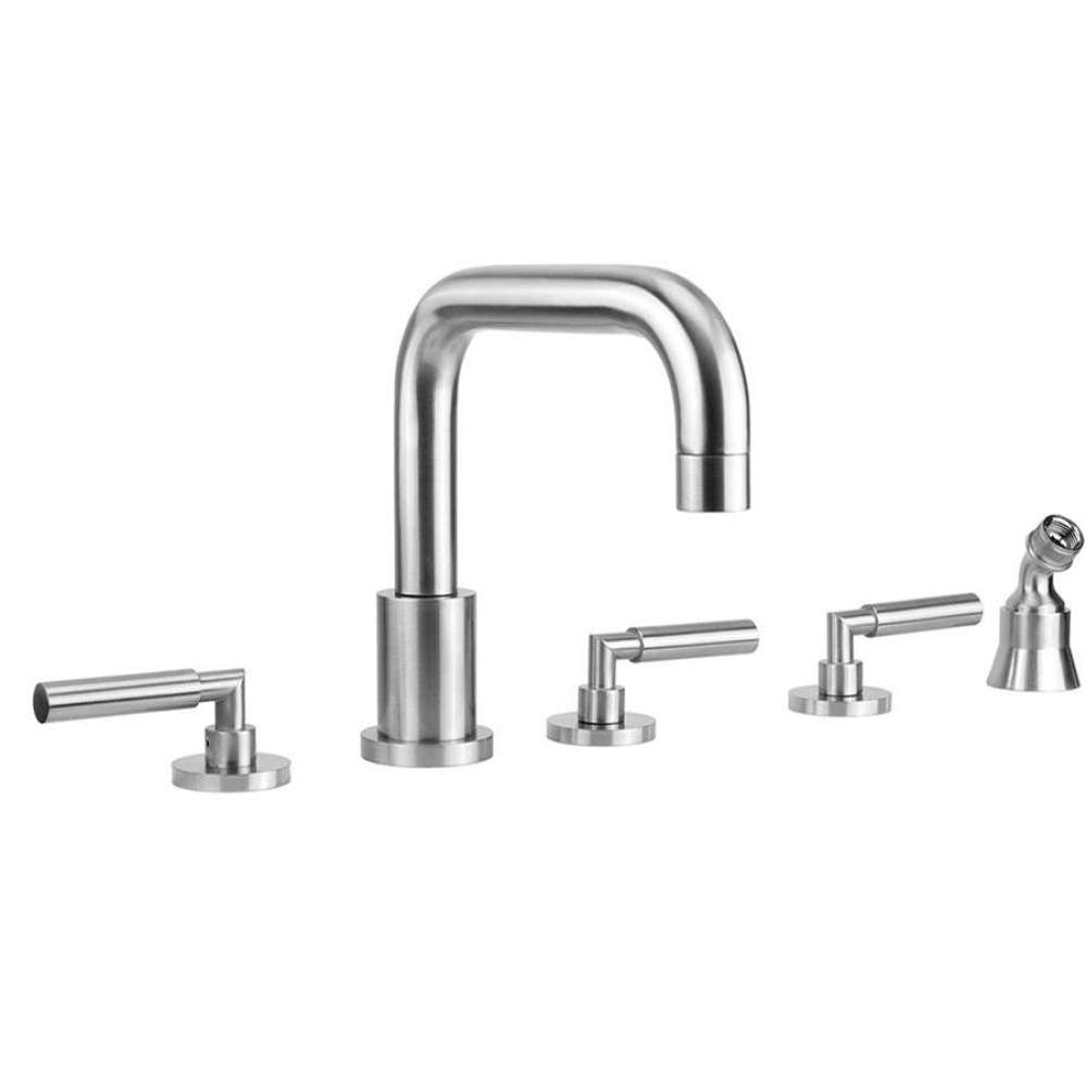 Contempo Downtown Roman Tub Set with Hub Base Lever Handles and Angled Handshower Holder