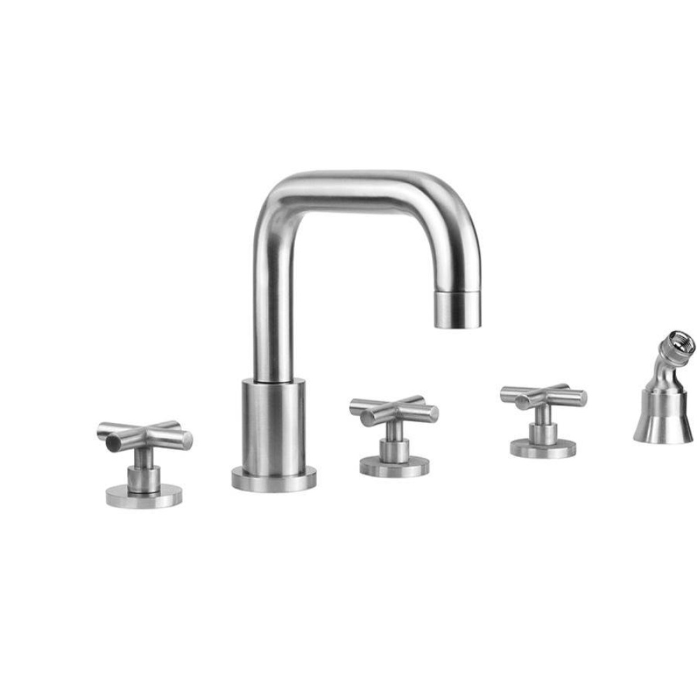 Contempo Downtown Roman Tub Set with Hub Base Cross Handles and Angled Handshower Holder