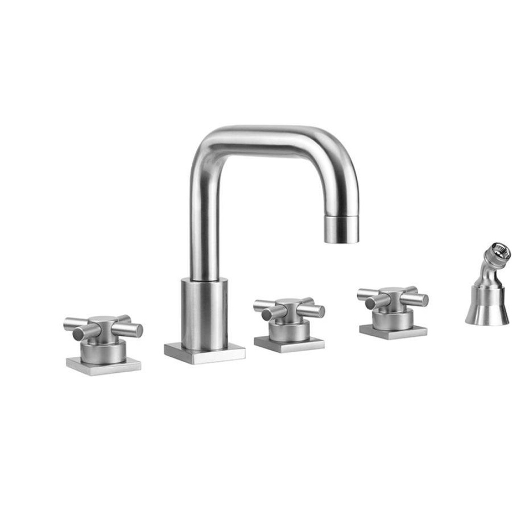 Contempo Downtown Roman Tub Set with Low Contempo Cross Handles - Square Escutcheons and Angled Ha