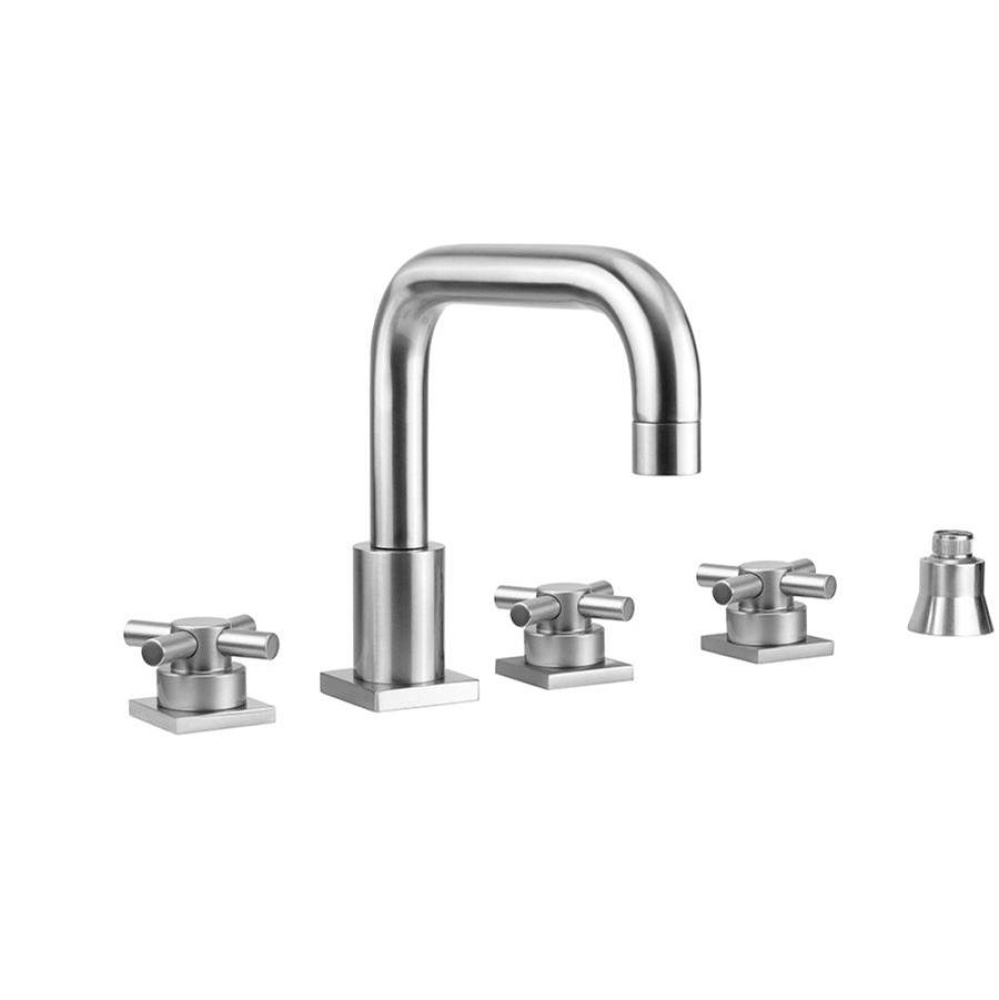 Contempo Downtown Roman Tub Set with Low Contempo Cross Handles - Square Escutcheons and Straight
