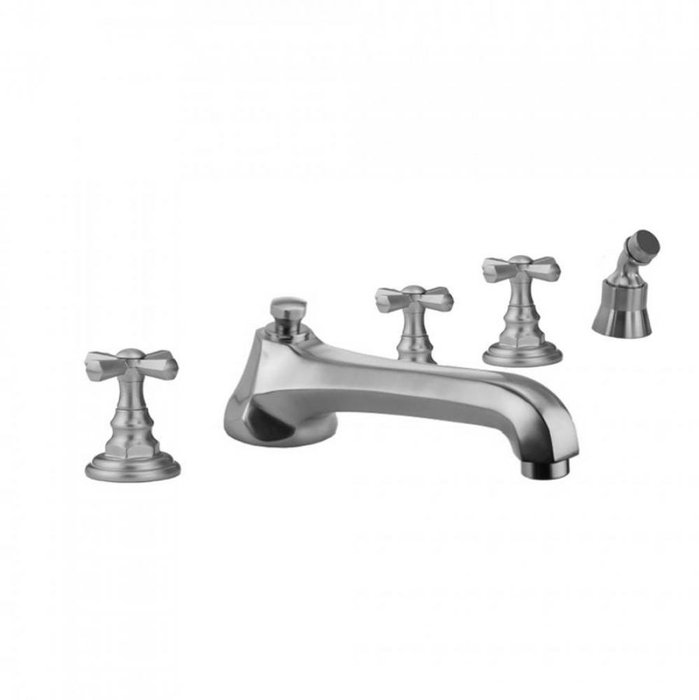 Westfield Roman Tub Set with Low Spout and Hex Cross Handles and Angled Handshower Mount