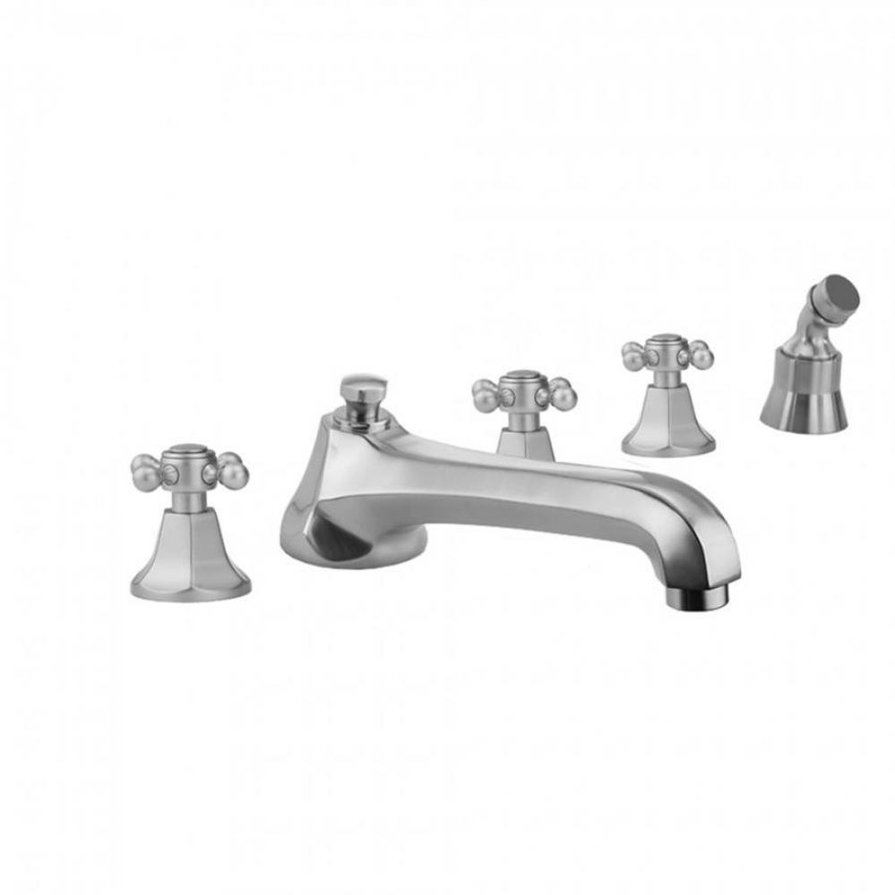 Astor Roman Tub Set with Low Spout and Ball Cross Handles and Angled Handshower Mount