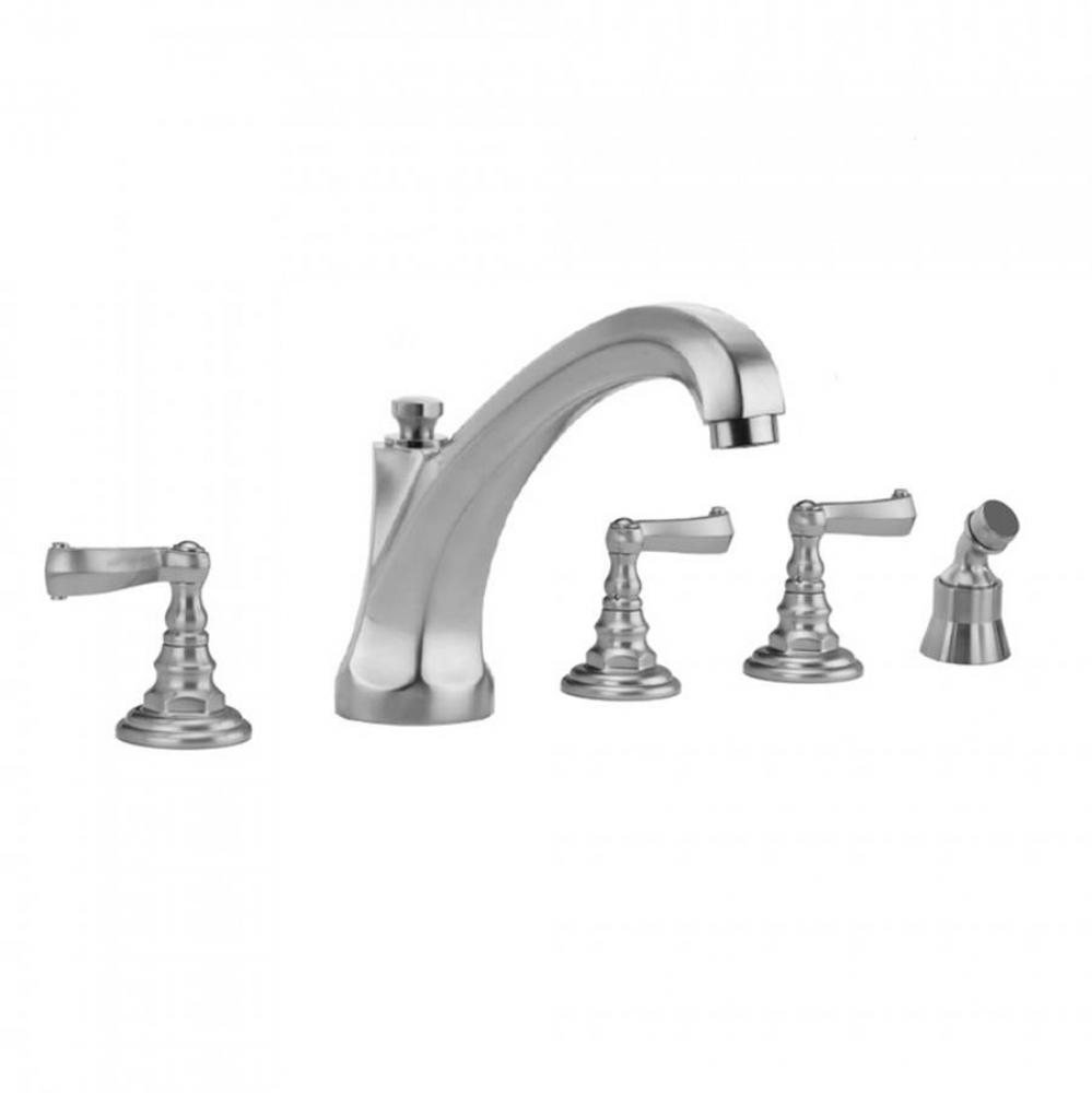 Westfield Roman Tub Set with High Spout and Ribbon Lever Handles and Angled Handshower Mount