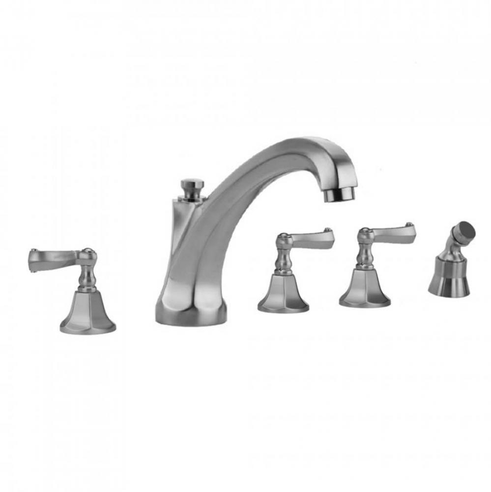 Astor Roman Tub Set with High Spout and Ribbon Lever Handles and Angled Handshower Mount