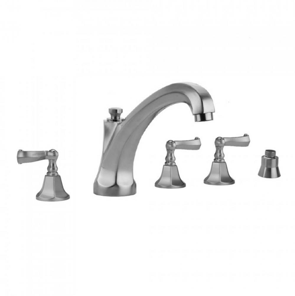 Astor Roman Tub Set with High Spout and Ribbon Lever Handles and Straight Handshower Mount