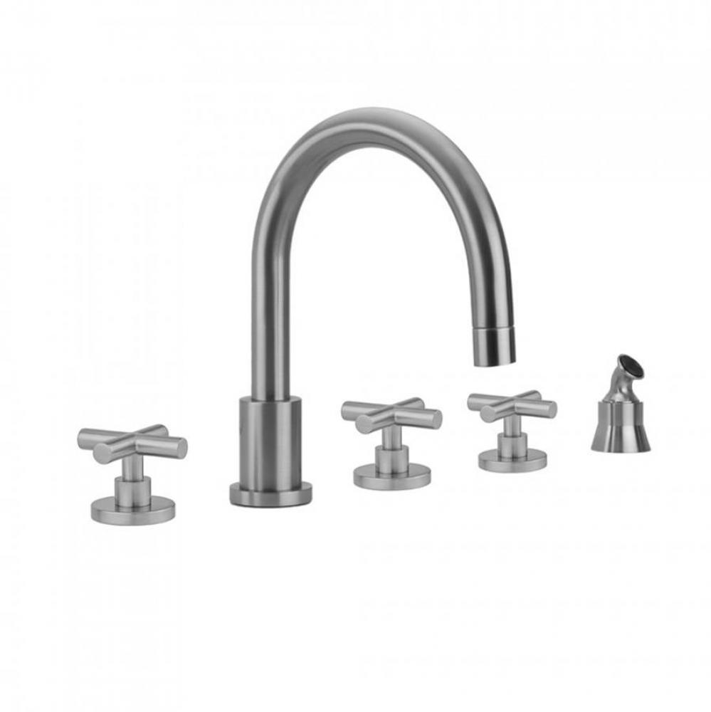 Contempo Roman Tub Set with Hub Base Cross Handles and Angled Handshower Holder