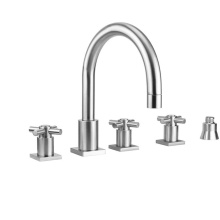 Jaclo 9981-SQC-S-TRIM-PCH - Contempo Uptown Roman Tub Set with Contempo Cross Handles - Square Esctucheons and Straight Handsh