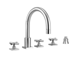 Jaclo 9981-TSQ462-S-TRIM-PCH - Contempo Uptown Roman Tub Set with Hub Base Cross Handles - Square Escutcheons and Straight Handsh