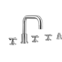 Jaclo 9982-T462-S-TRIM-PCH - Contempo Downtown Roman Tub Set with Hub Base Cross Handles and Straight Handshower Holder