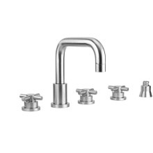 Jaclo 9982-T630-S-TRIM-PCH - Contempo Downtown Roman Tub Set with Low Contempo Cross Handles and Straight Handshower Holder