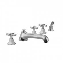 Jaclo 6970-T686-A-TRIM-PCH - Astor Roman Tub Set with Low Spout and Hex Cross Handles and Angled Handshower Mount