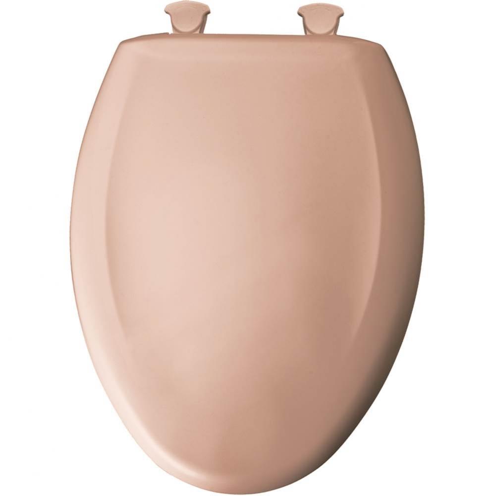 Elongated Plastic Toilet Seat in Peach/Coral with STA-TITE Seat Fastening System, Easy-Clean &