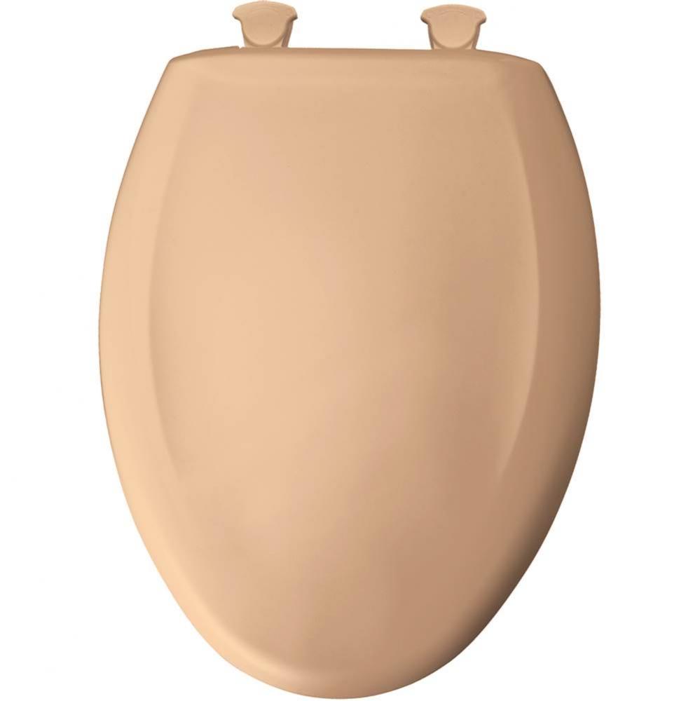 Elongated Plastic Toilet Seat in Peach Bisque with STA-TITE Seat Fastening System, Easy-Clean &