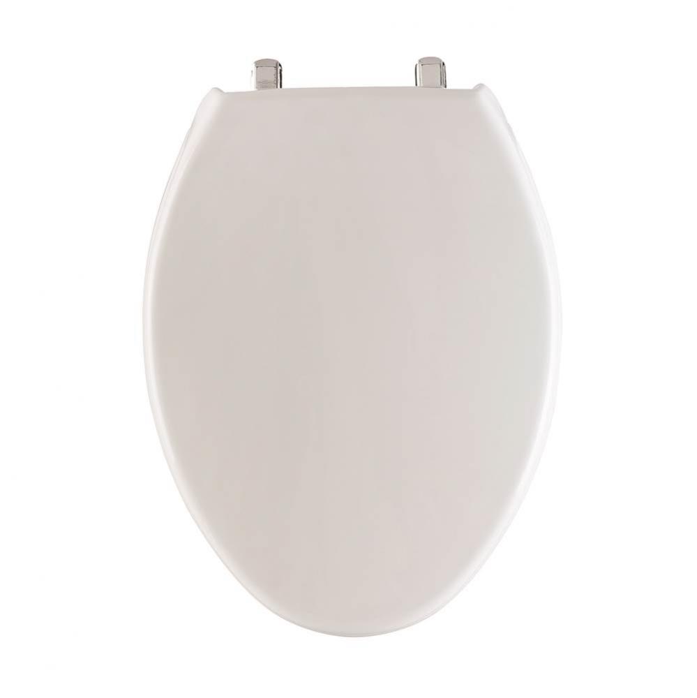 Bemis Elongated Commercial Plastic Toilet Seat in White with Self-Sustaining Stainless Steel Hinge