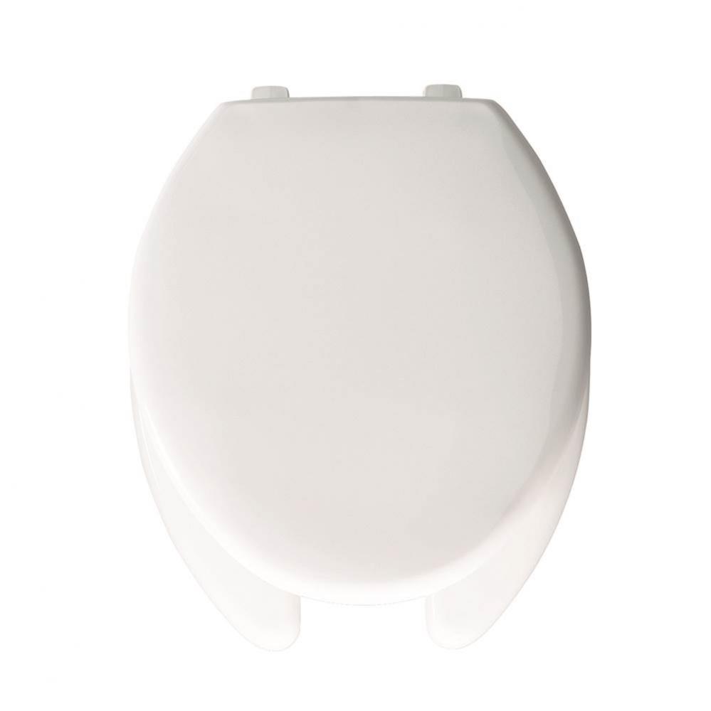 Elongated Commercial Plastic Open Front With Cover Toilet Seat in White with Self-Sustaining Stain